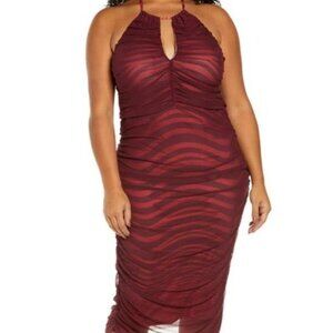 AFRM Dale Mesh Overlay Halter Dress In Rouge Wave Size1X